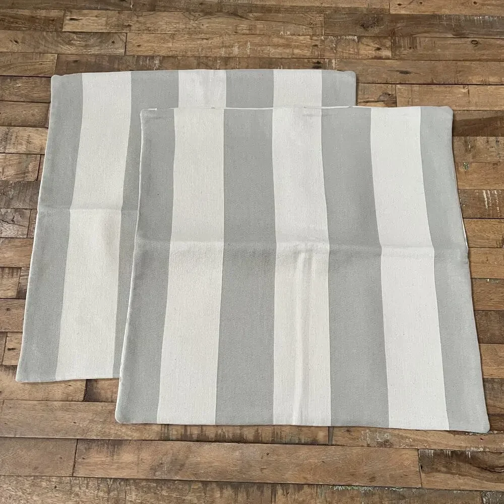 Busatti Cotton Square Pillow Covers (2) Gray & Ivory Striped/Dot Pattern Zipper